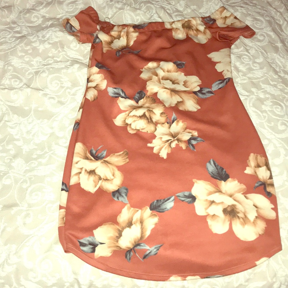 Orange Floral Off The Shoulder Dress